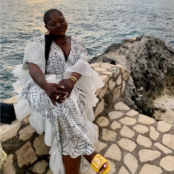 Fe Noel Kaftan- Palm Leaf Print Ruffle Trim Cover Up Dress- Fe Noel x Target - Picture 13 of 14